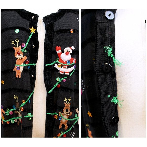 Jack B. Quick Women 3XL Ugly Christmas Holiday Cardigan Sweater Santa Reindeer - Picture 8 of 15